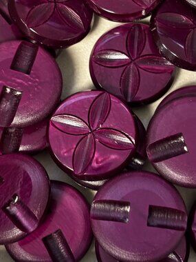 Vintage Purple Lucite Buttons Carved Floral Clover Design Mid Century Set 8 3/4"